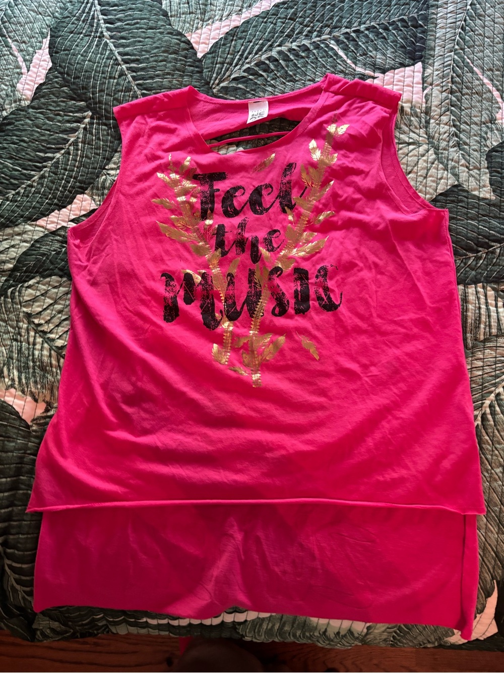Zumba Fitness Hot Pink Tank with Gold & Black 'Feel the Music' Graphic